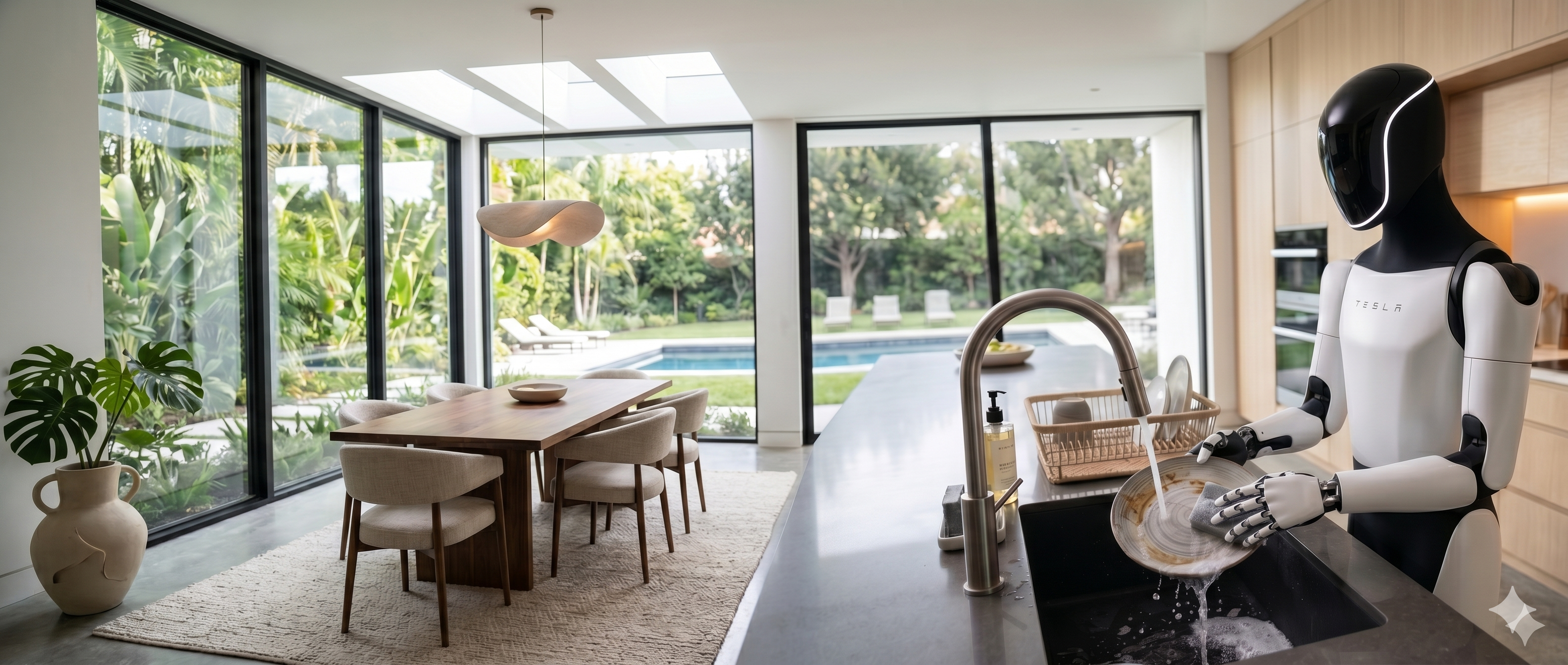 DroidWash humanoid robot working in luxury home